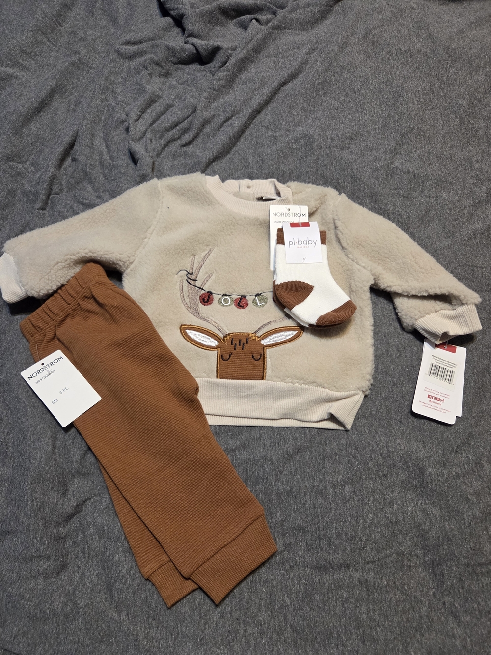 Nordstrom Infant Sherpa Top and Knit Pants Set in Cream & Gray
